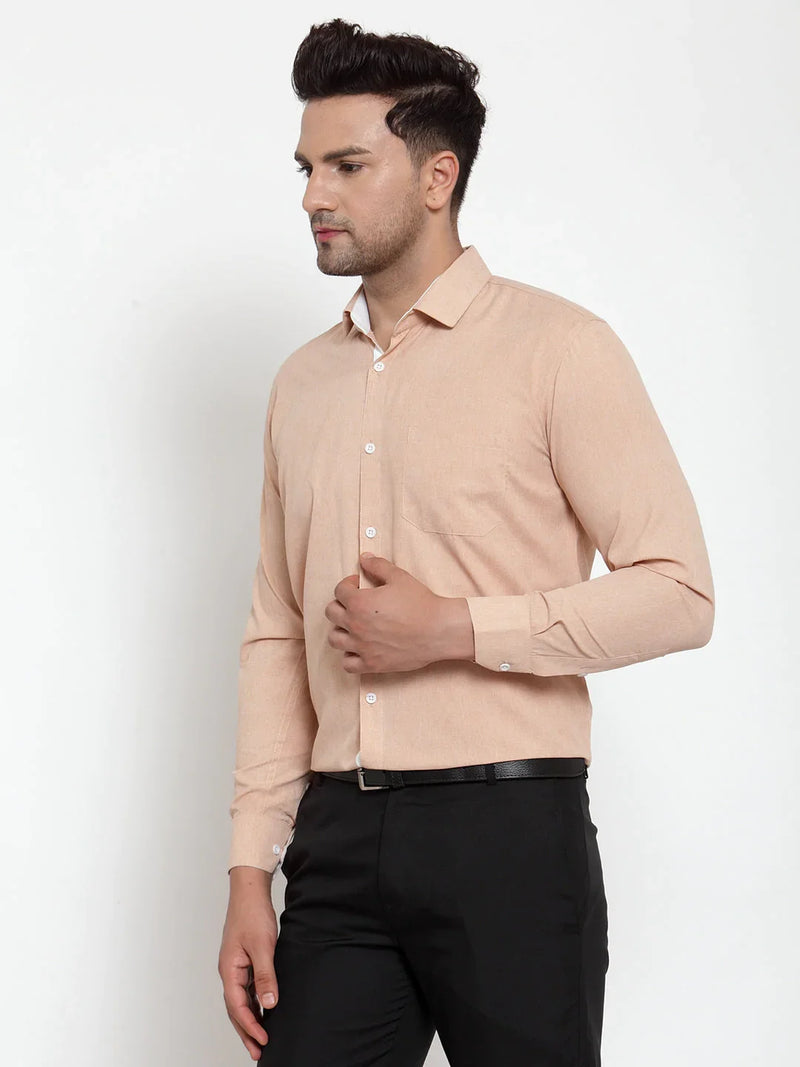 Jainish Light-Brown Formal Shirt with white detailing ( SF 419Light-Brown )