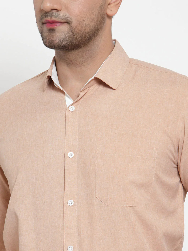 Jainish Light-Brown Formal Shirt with white detailing ( SF 419Light-Brown )