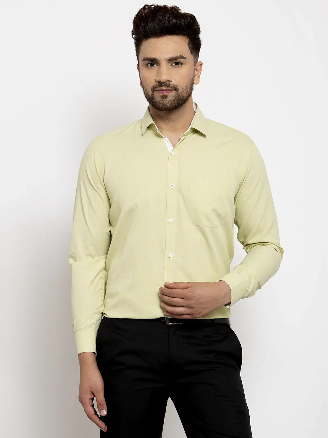 Jainish Lime Green Formal Shirt with white detailing ( SF 419Lime-Green )