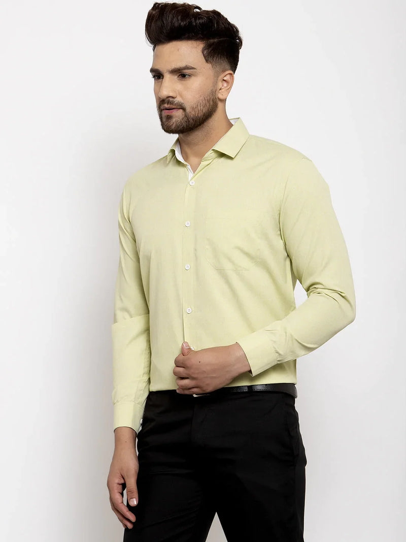 Jainish Lime Green Formal Shirt with white detailing ( SF 419Lime-Green )