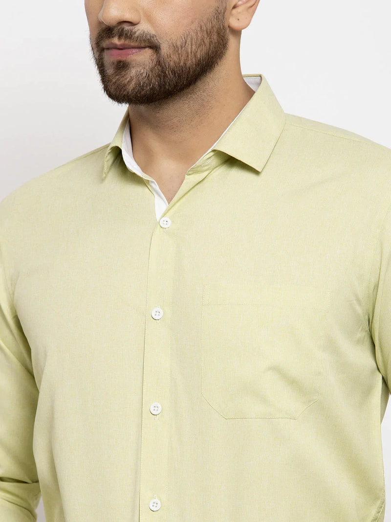 Jainish Lime Green Formal Shirt with white detailing ( SF 419Lime-Green )