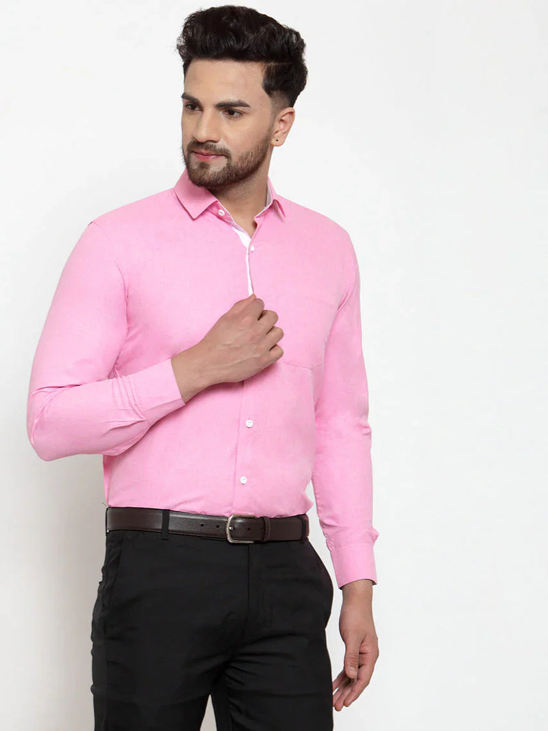 Jainish Pink Formal Shirt with white detailing ( SF 419Pink )