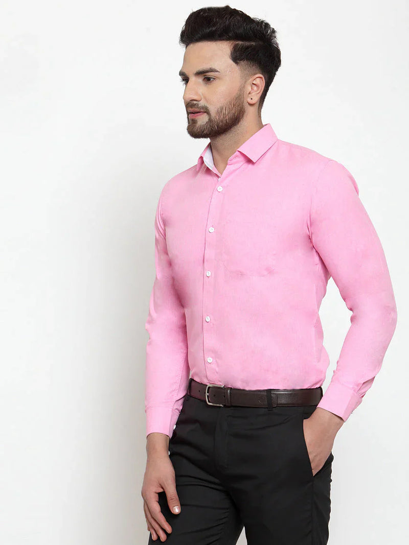 Jainish Pink Formal Shirt with white detailing ( SF 419Pink )