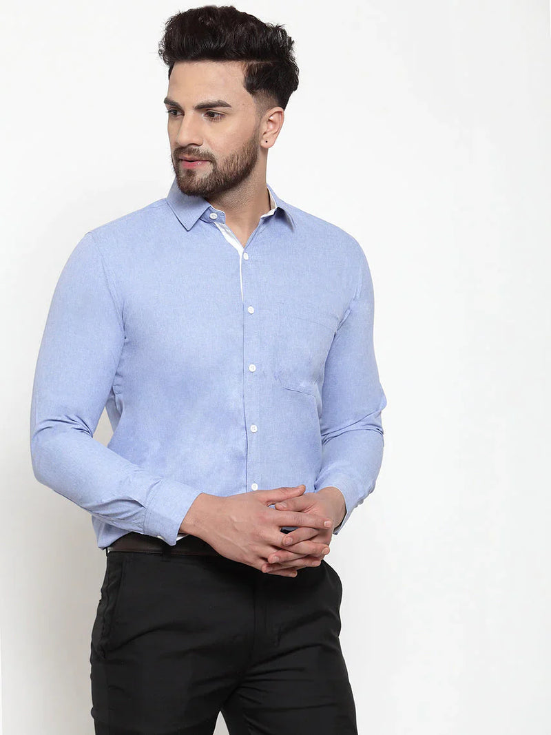 Jainish Sky Blue Formal Shirt with white detailing ( SF 419Sky )