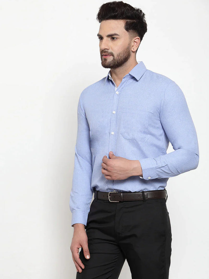 Jainish Sky Blue Formal Shirt with white detailing ( SF 419Sky )