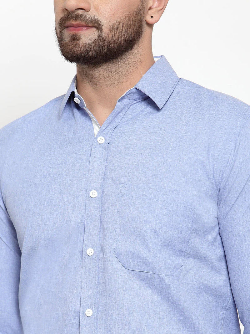 Jainish Sky Blue Formal Shirt with white detailing ( SF 419Sky )