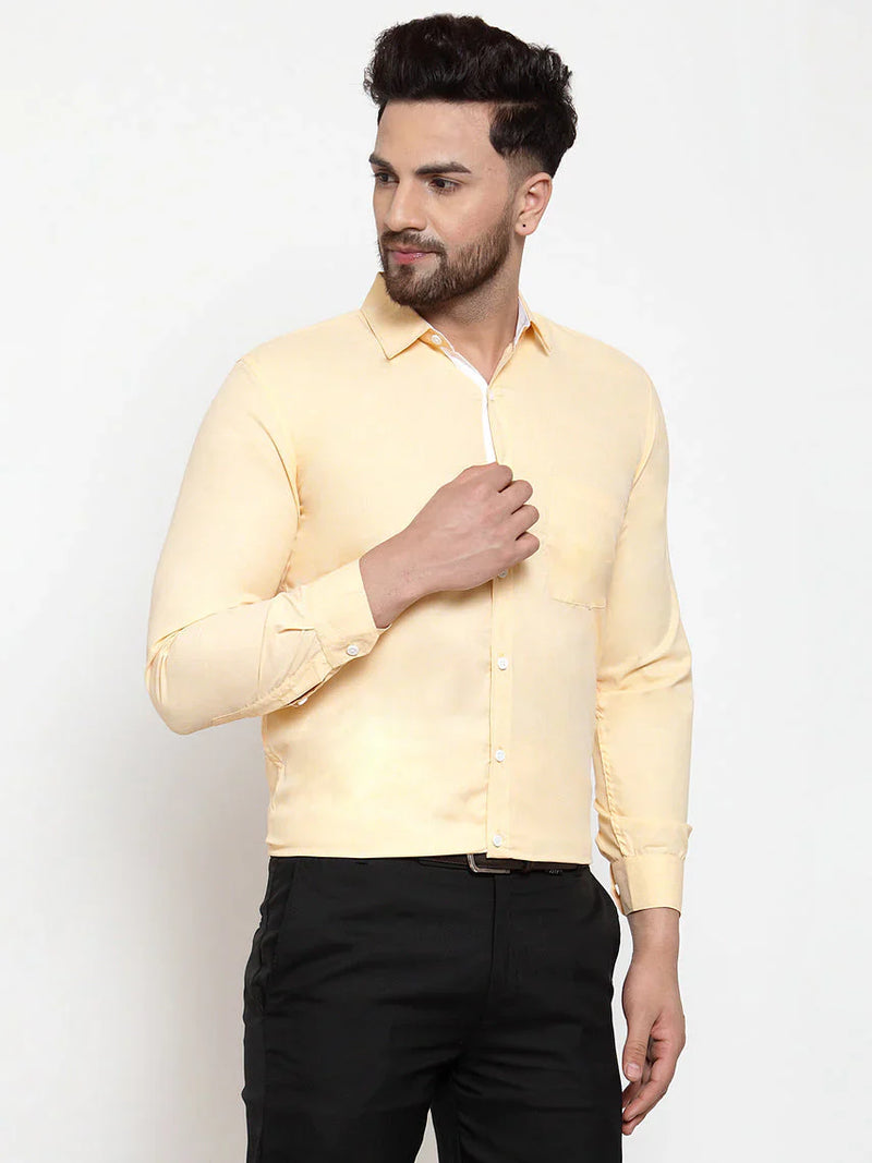 Jainish Yellow Formal Shirt with white detailing ( SF 419Yellow )