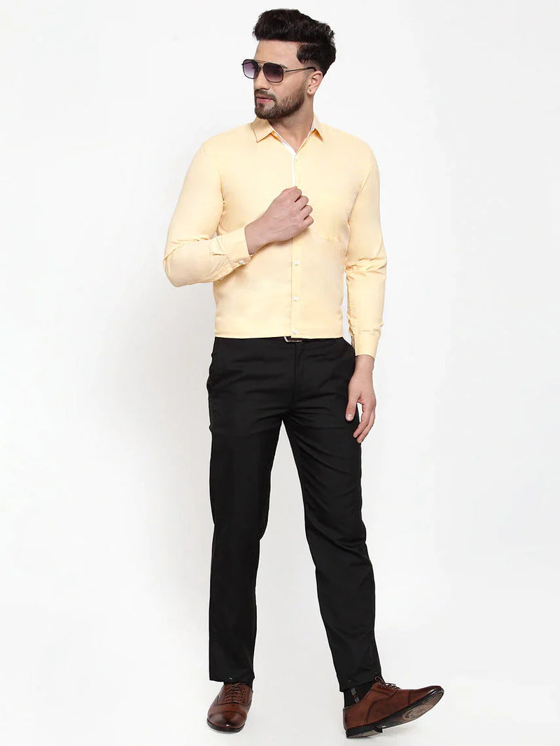 Jainish Yellow Formal Shirt with white detailing ( SF 419Yellow )