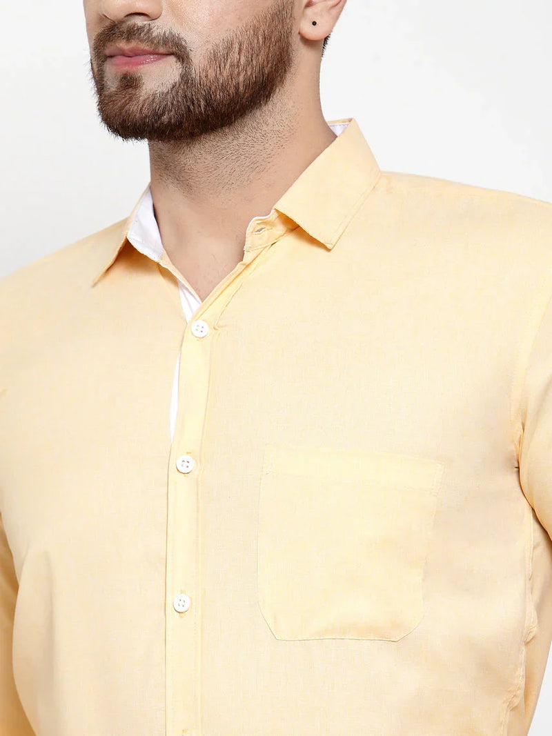 Jainish Yellow Formal Shirt with white detailing ( SF 419Yellow )