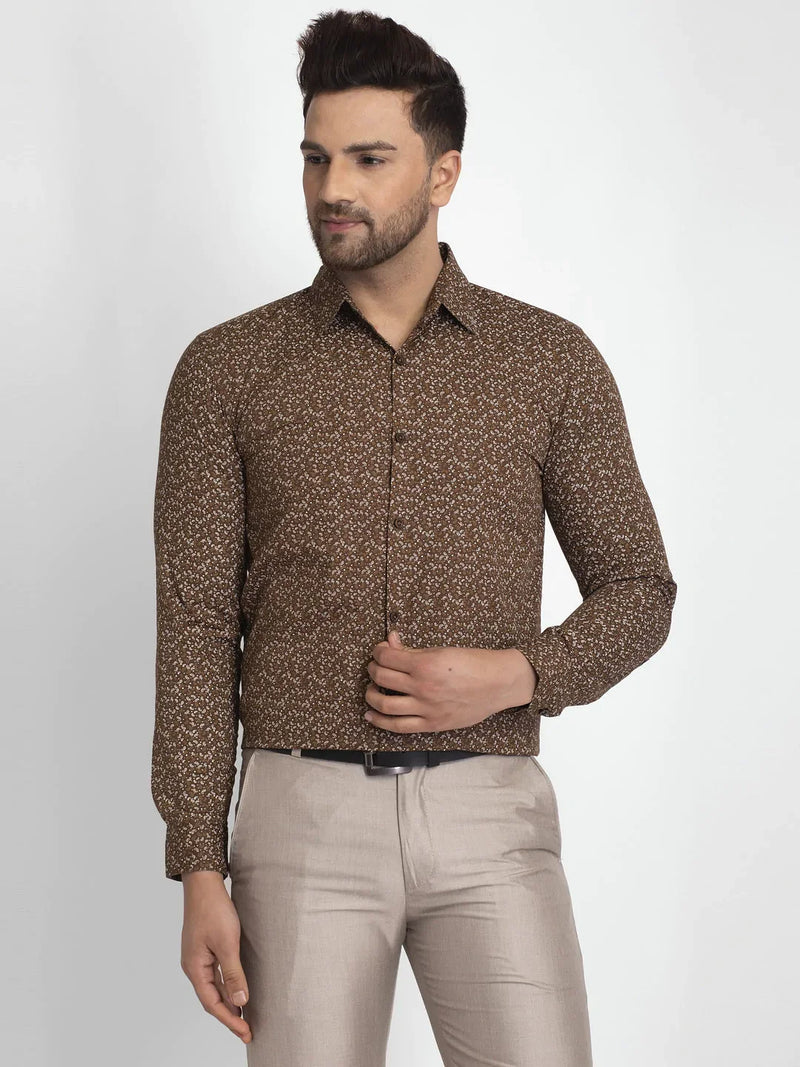 Jainish Coffee Brown Printed Formal Shirt ( JSF 426Coffee )