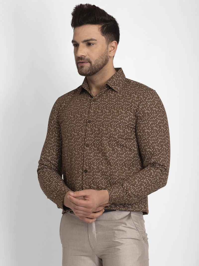 Jainish Coffee Brown Printed Formal Shirt ( JSF 426Coffee )