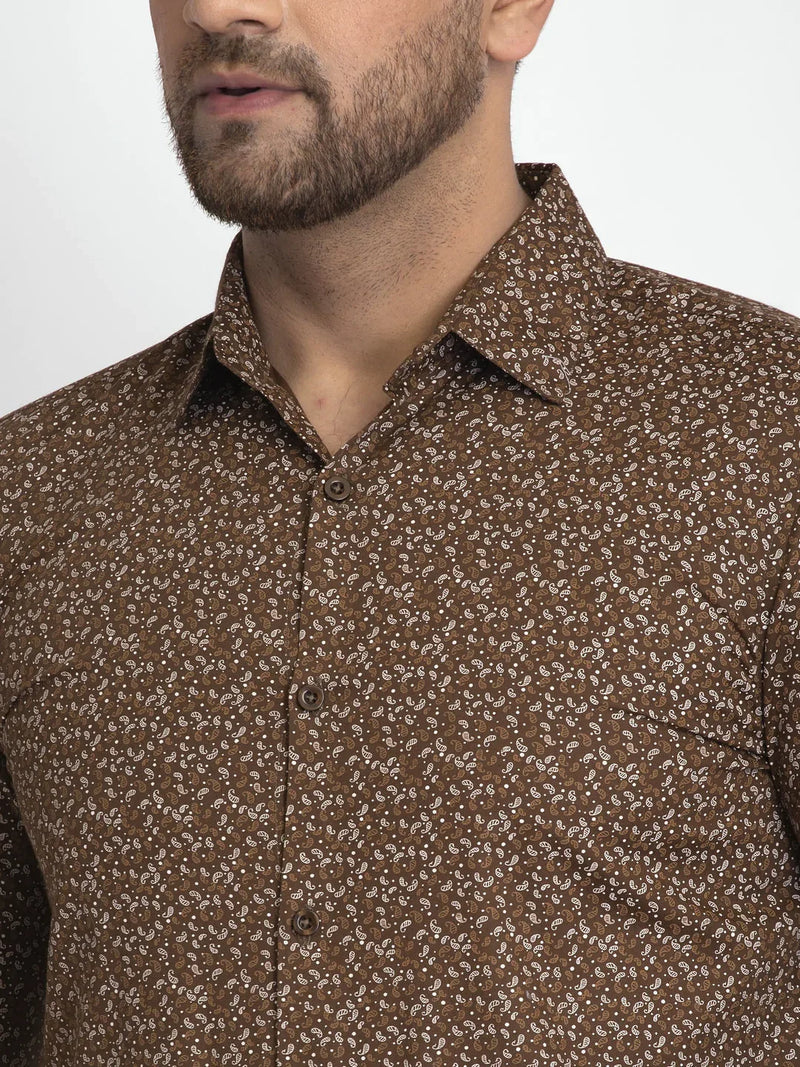 Jainish Coffee Brown Printed Formal Shirt ( JSF 426Coffee )