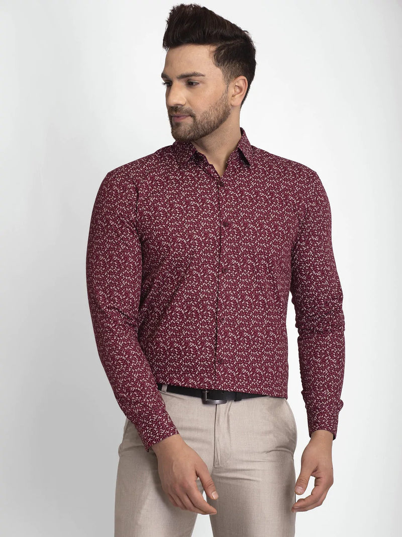 Jainish Maroon Printed Formal Shirt ( JSF 426Maroon )