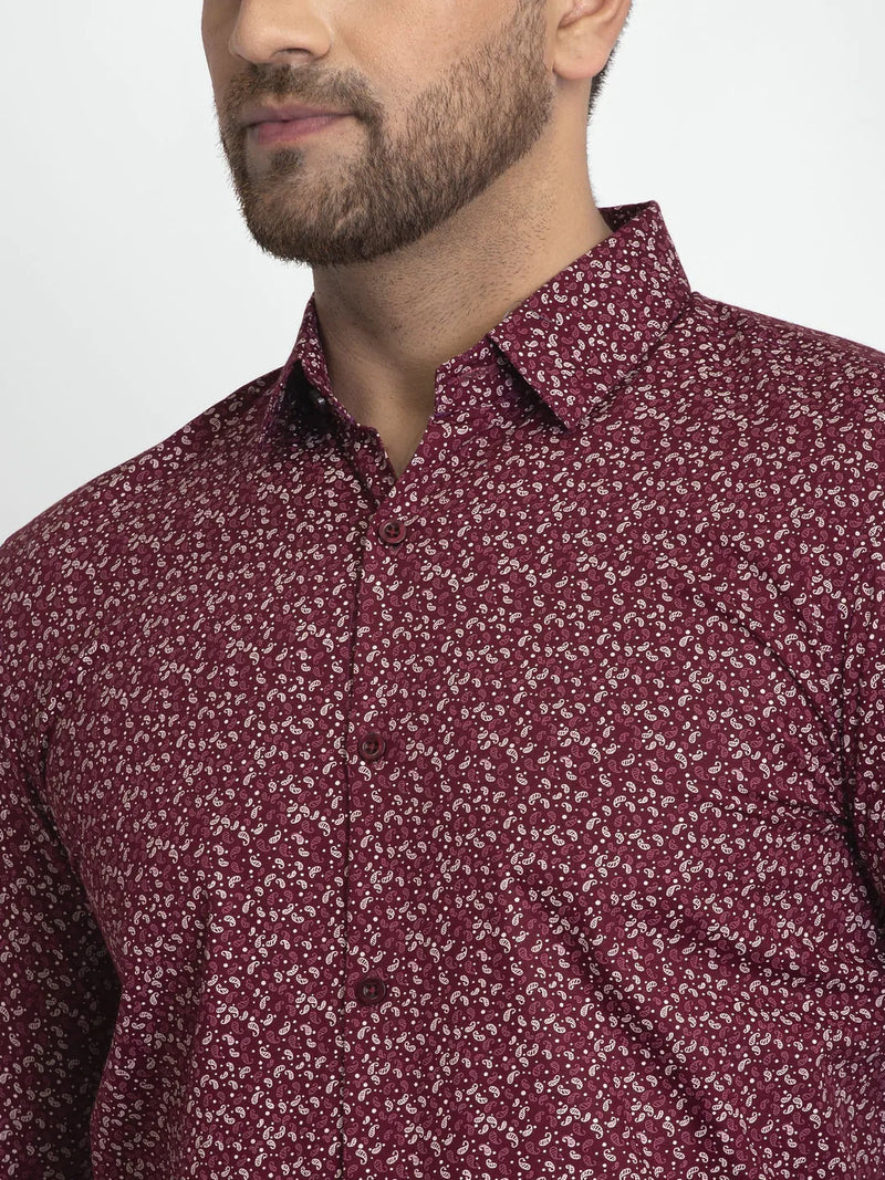 Jainish Maroon Printed Formal Shirt ( JSF 426Maroon )