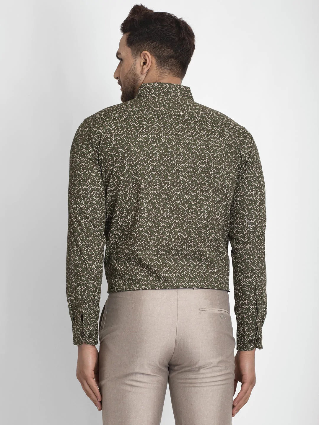 Jainish Olive Green Printed Formal Shirt ( JSF 426Olive )