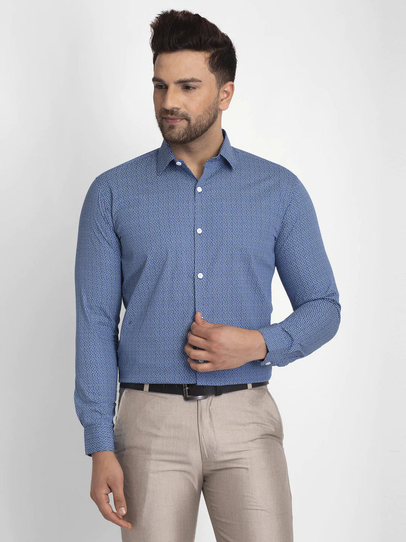 Jainish Blue Men's Cotton Printed Formal Shirts ( SF 428Blue )