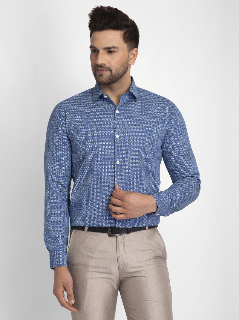 Indian Needle Blue Men's Cotton Printed Formal Shirts