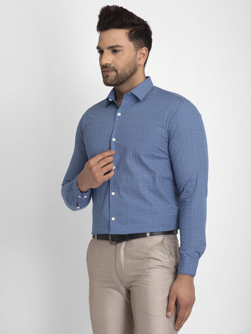 Indian Needle Blue Men's Cotton Printed Formal Shirts