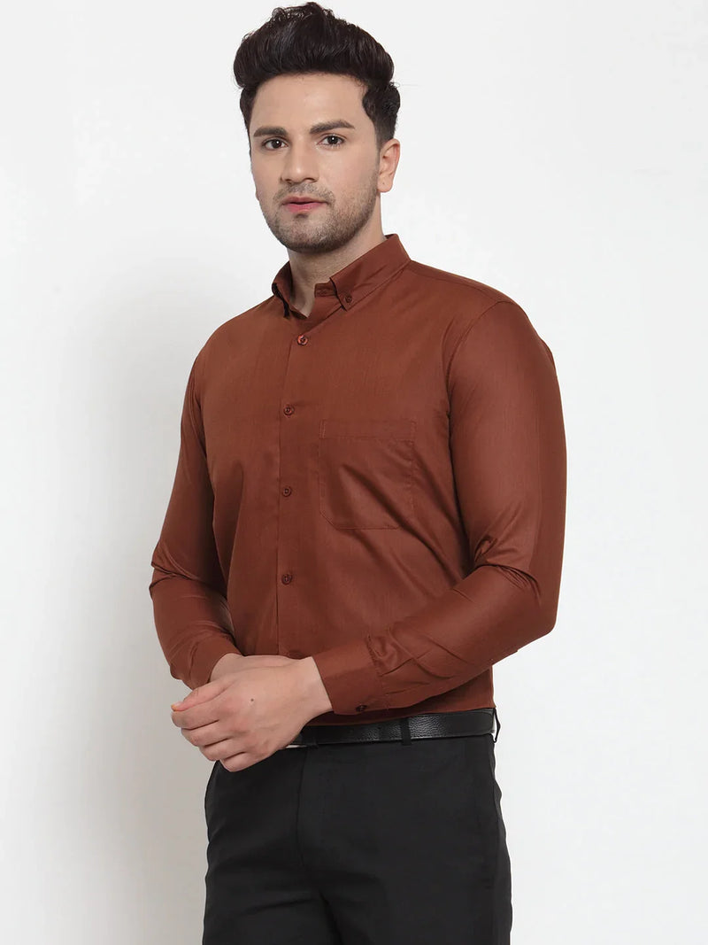 Jainish Brown Men's Cotton Solid Button Down Formal Shirts ( SF 713Brown )