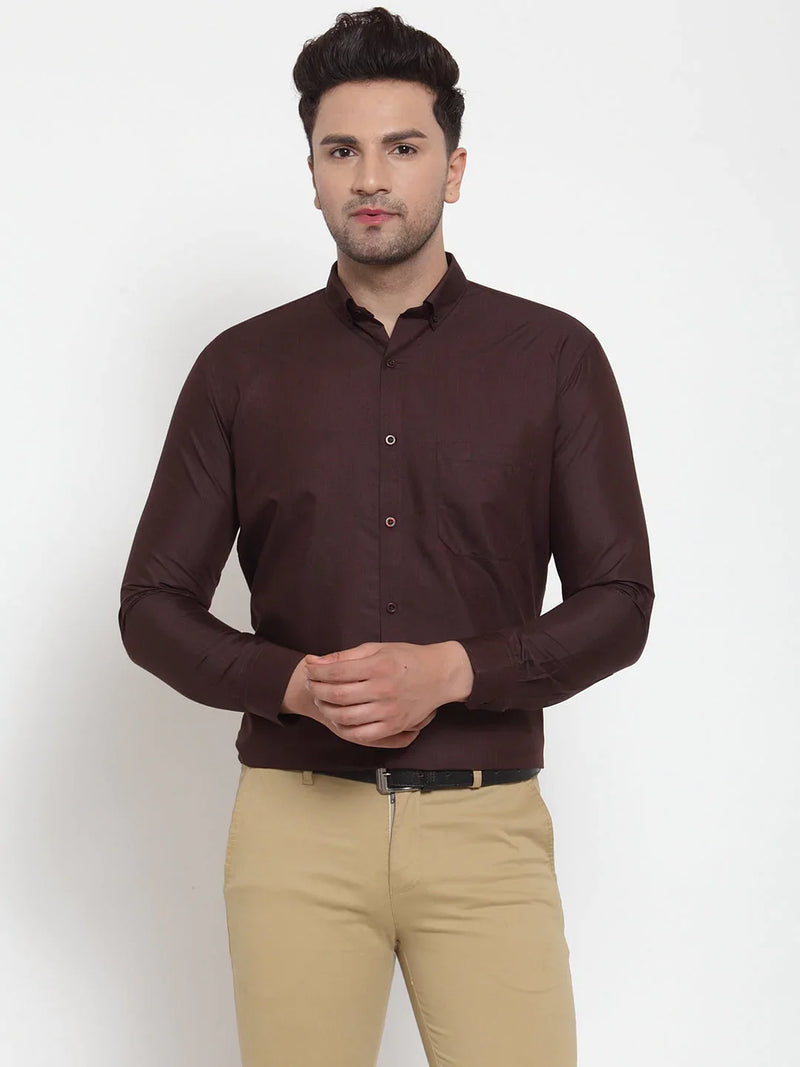 Jainish Brown Men's Cotton Solid Button Down Formal Shirts ( SF 713Coffee )