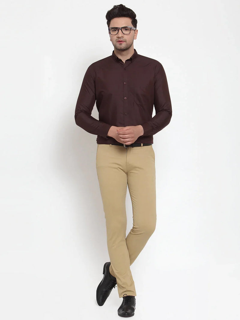 Jainish Brown Men's Cotton Solid Button Down Formal Shirts ( SF 713Coffee )