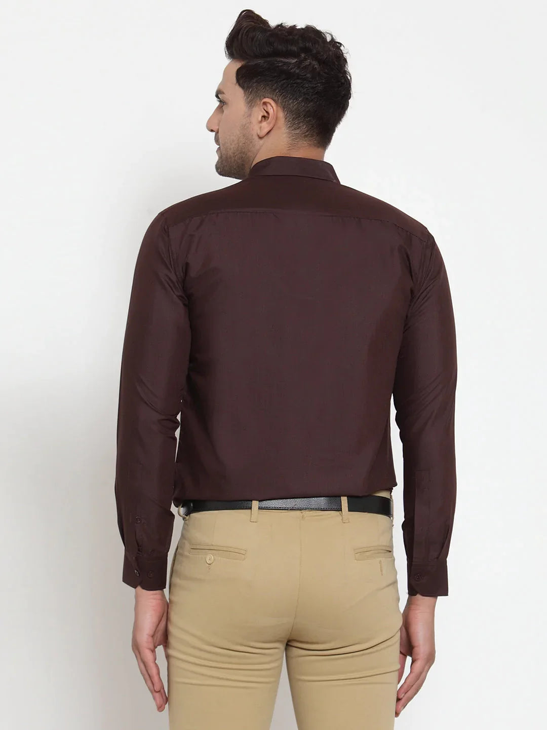 Jainish Brown Men's Cotton Solid Button Down Formal Shirts ( SF 713Coffee )