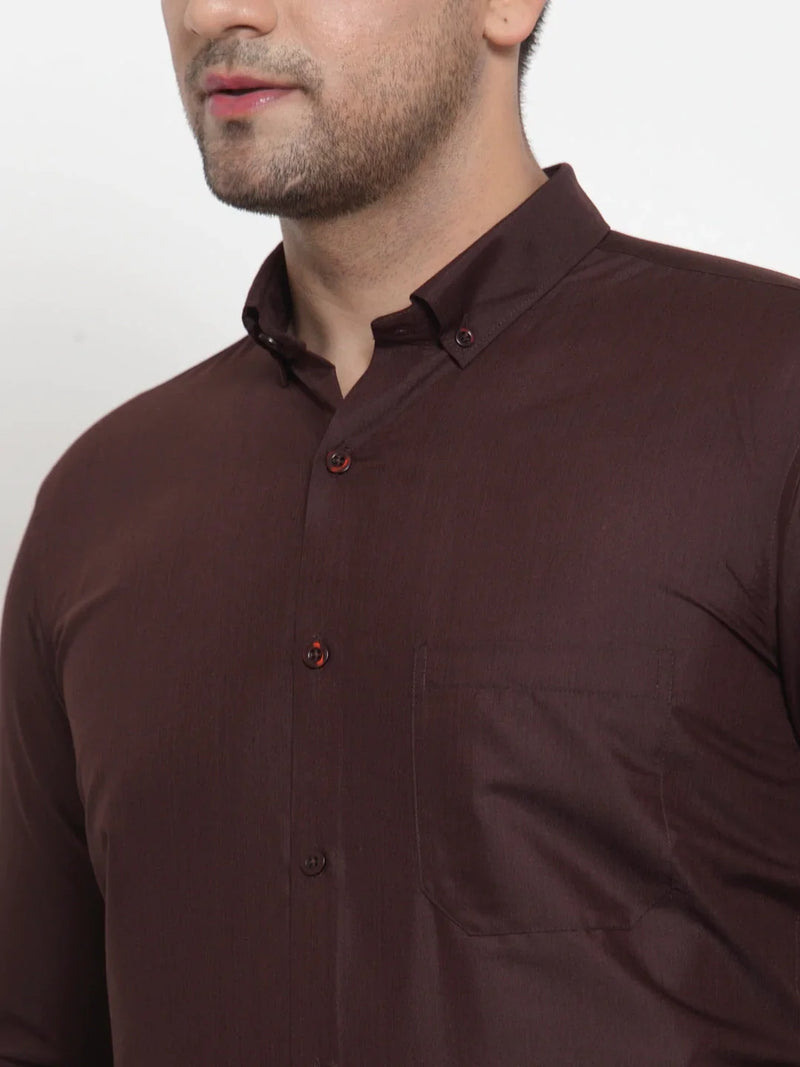 Jainish Brown Men's Cotton Solid Button Down Formal Shirts ( SF 713Coffee )