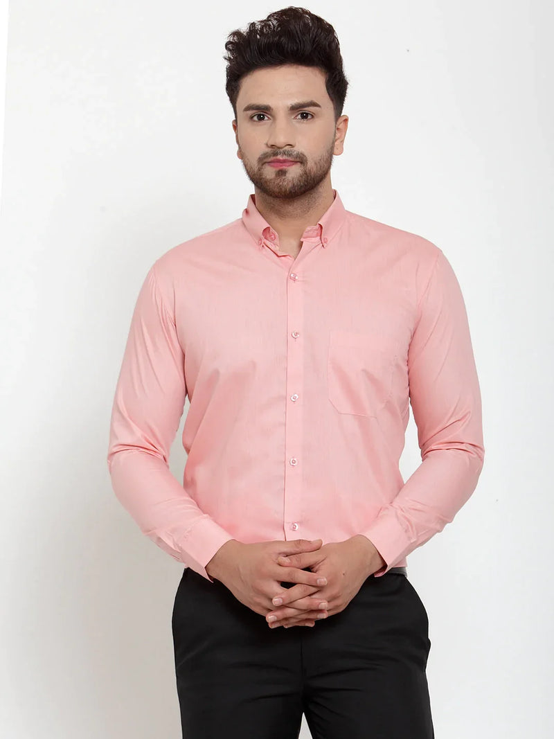 Jainish Red Men's Cotton Solid Button Down Formal Shirts ( SF 713Coral )