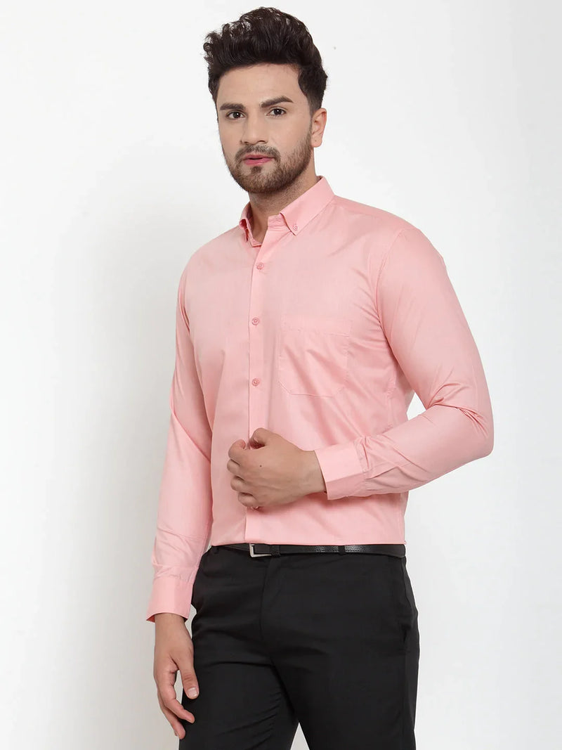 Jainish Red Men's Cotton Solid Button Down Formal Shirts ( SF 713Coral )