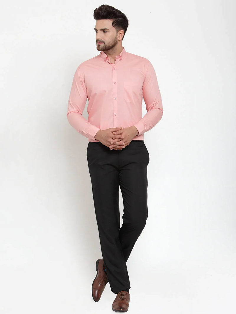 Jainish Red Men's Cotton Solid Button Down Formal Shirts ( SF 713Coral )