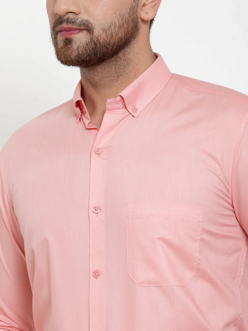 Jainish Red Men's Cotton Solid Button Down Formal Shirts ( SF 713Coral )