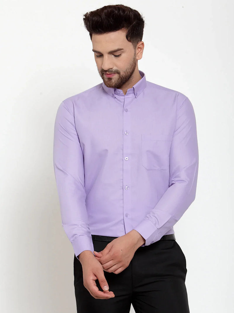 Jainish Purple Men's Cotton Solid Button Down Formal Shirts ( SF 713Light-Purple )