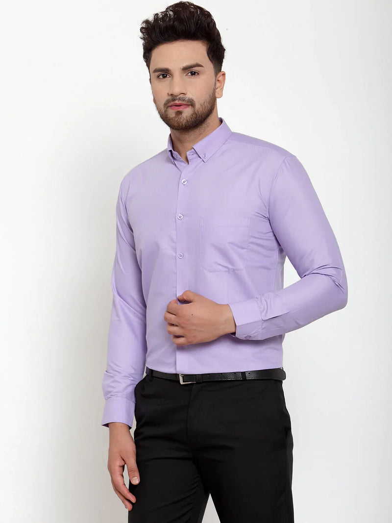 Jainish Purple Men's Cotton Solid Button Down Formal Shirts ( SF 713Light-Purple )