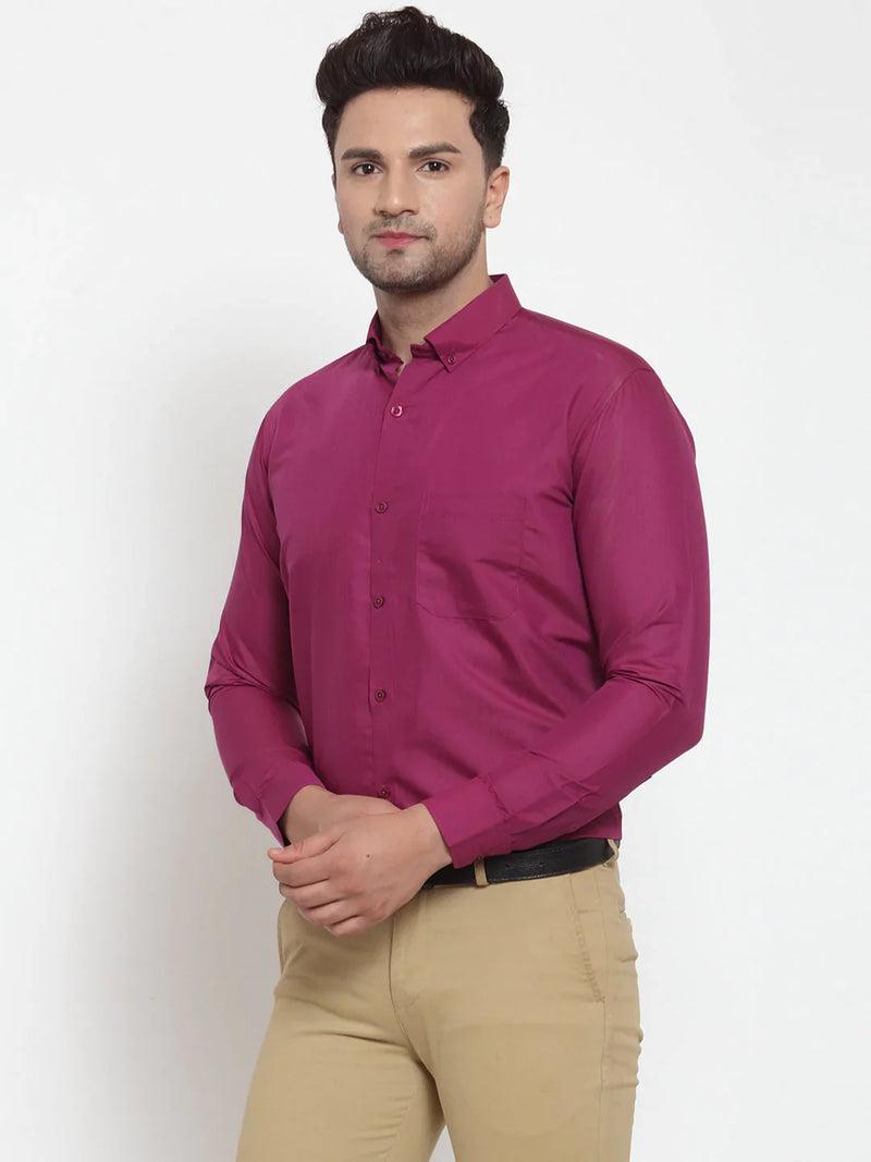 Jainish Red Men's Cotton Solid Button Down Formal Shirts ( SF 713Magenta )