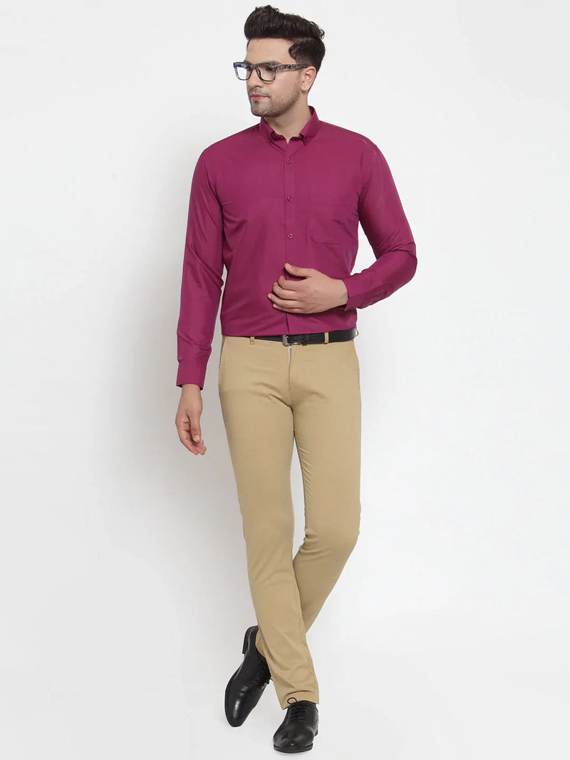 Jainish Red Men's Cotton Solid Button Down Formal Shirts ( SF 713Magenta )