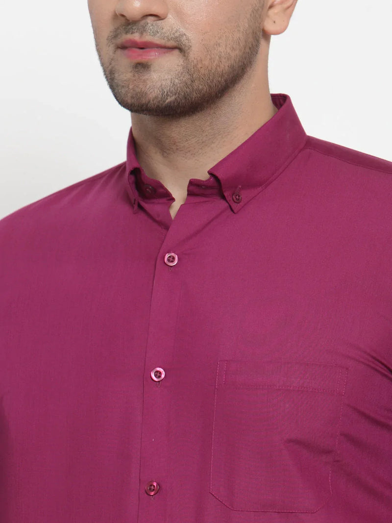 Jainish Red Men's Cotton Solid Button Down Formal Shirts ( SF 713Magenta )