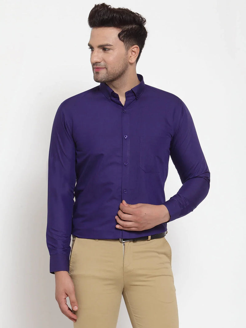 Jainish Purple Men's Cotton Solid Button Down Formal Shirts ( SF 713Purple )