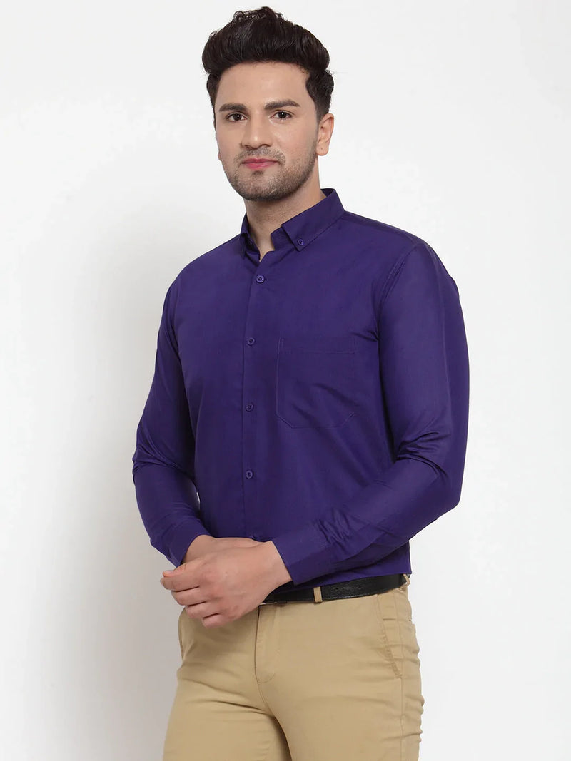 Jainish Purple Men's Cotton Solid Button Down Formal Shirts ( SF 713Purple )