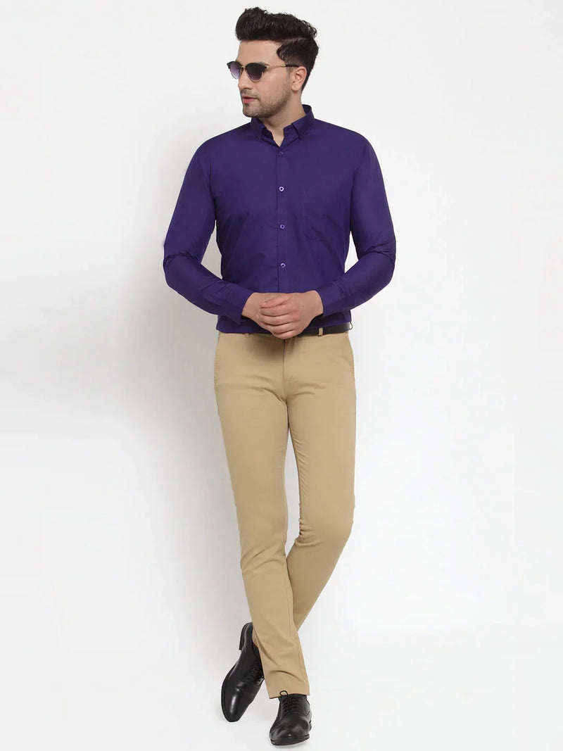 Jainish Purple Men's Cotton Solid Button Down Formal Shirts ( SF 713Purple )