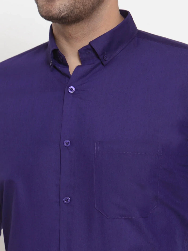 Jainish Purple Men's Cotton Solid Button Down Formal Shirts ( SF 713Purple )