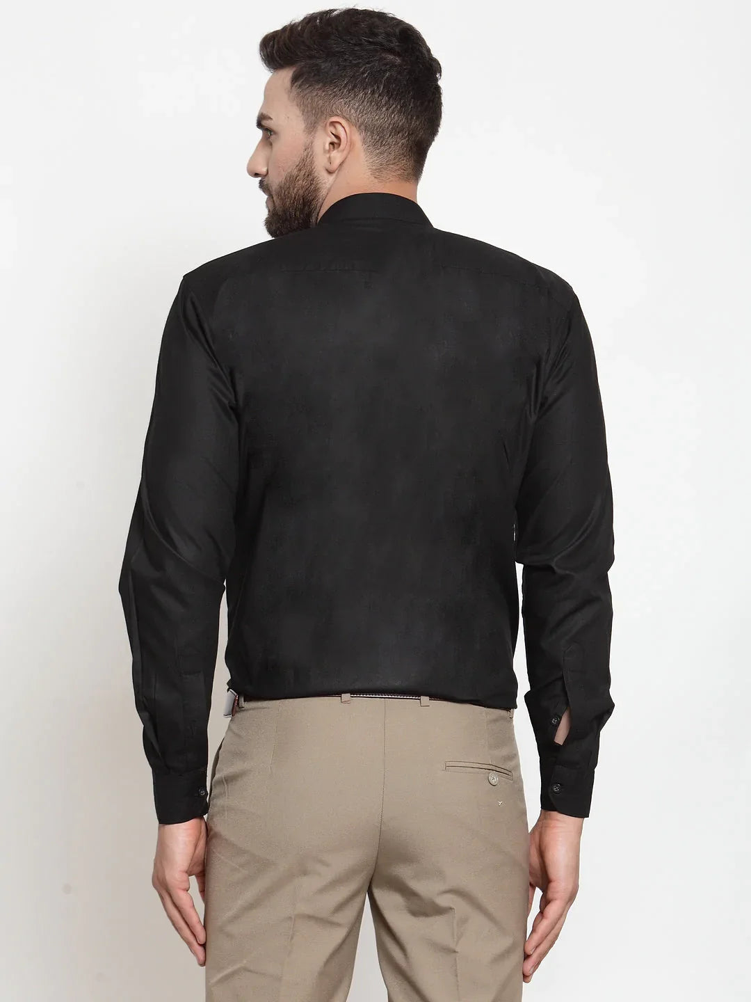 Jainish Black Men's Cotton Solid Mandarin Collar Formal Shirts ( SF 726Black )