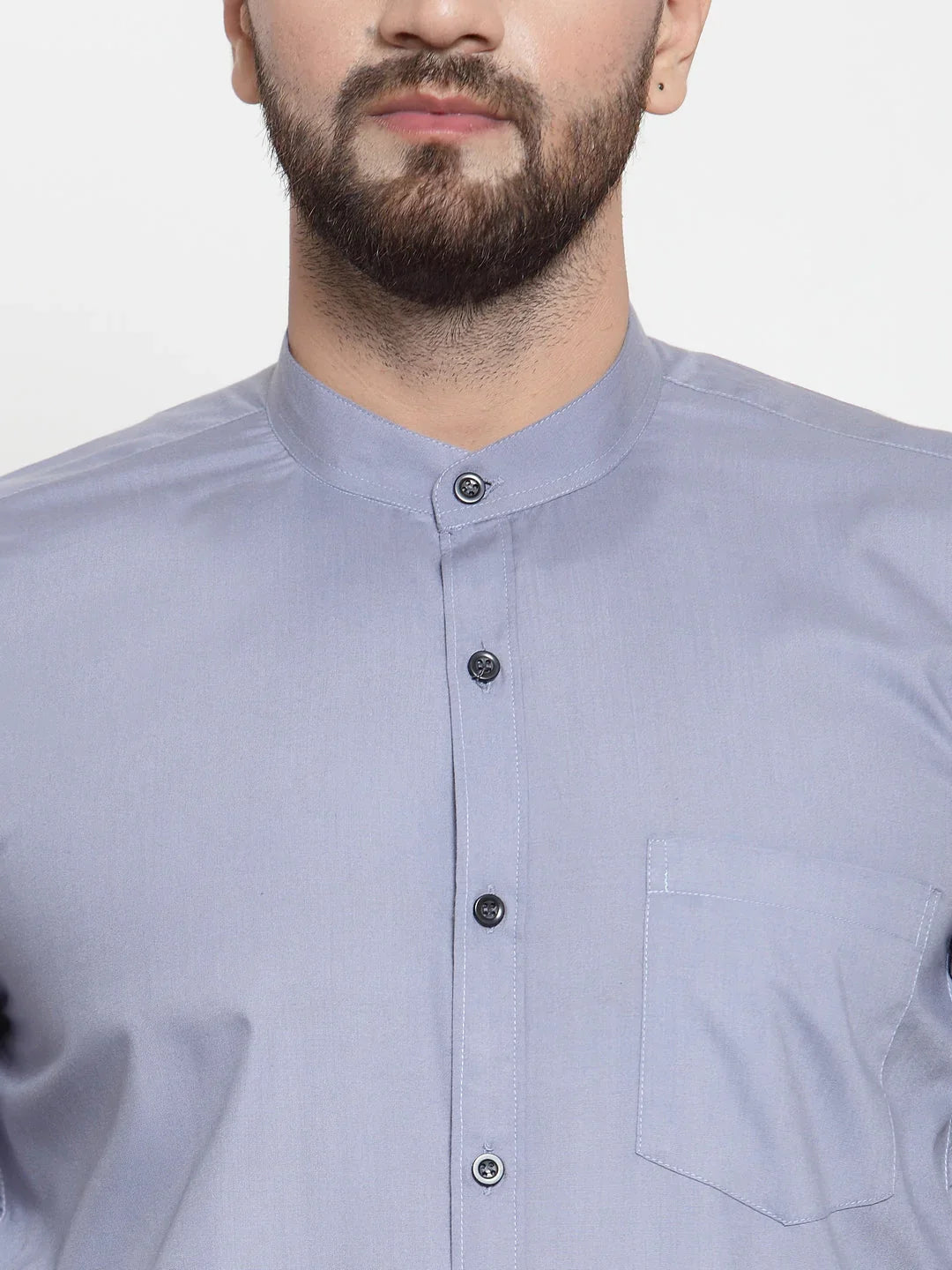 Jainish Grey Men's Cotton Solid Mandarin Collar Formal Shirts ( SF 726Light-Grey )