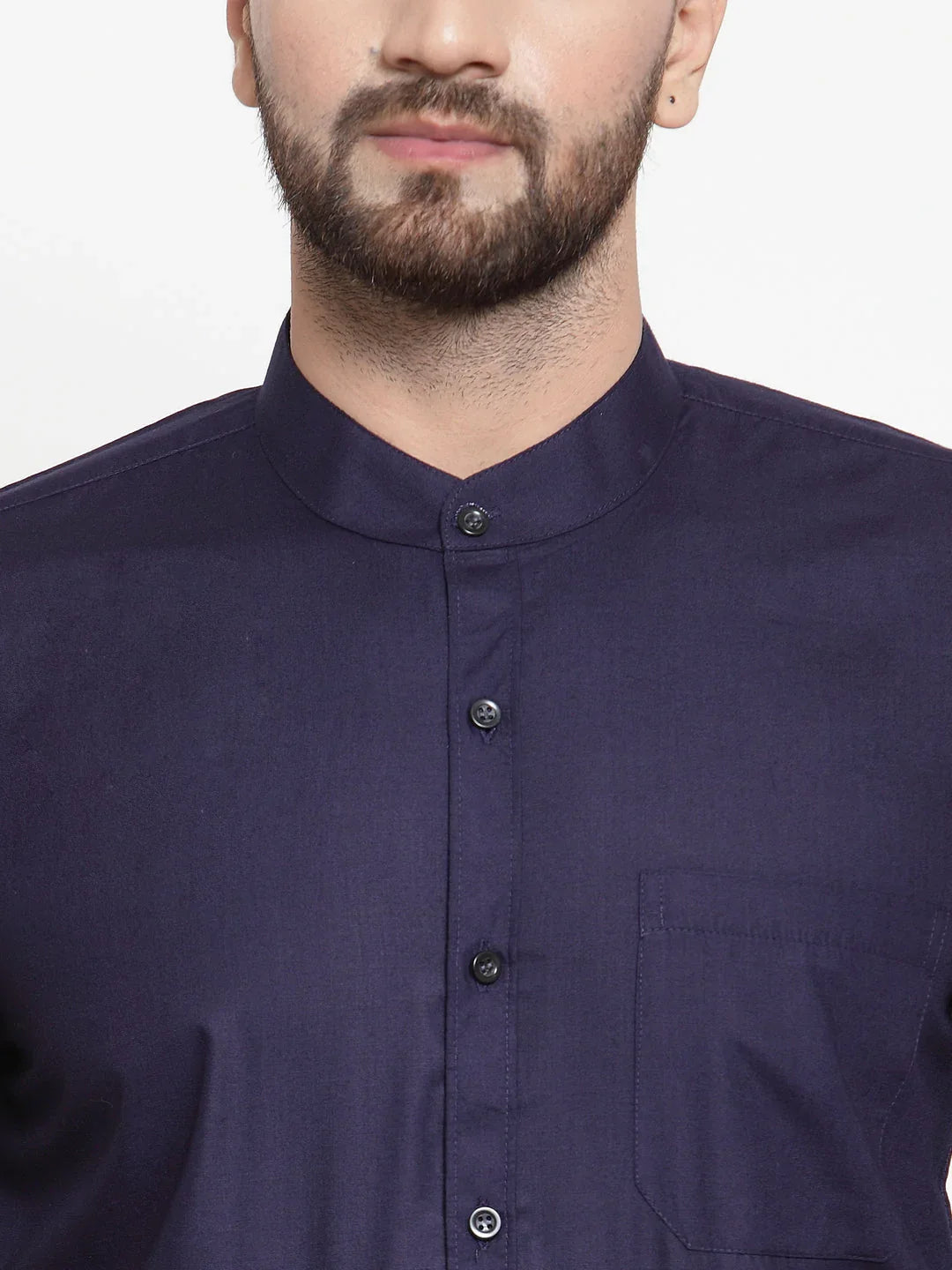 Jainish Navy Men's Cotton Solid Mandarin Collar Formal Shirts ( SF 726Navy )