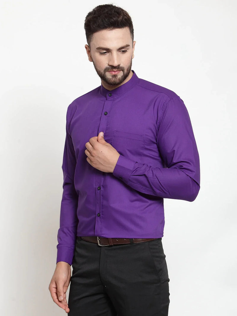 Jainish Purple Men's Cotton Solid Mandarin Collar Formal Shirts ( SF 726Purple )