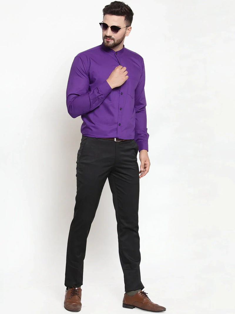 Jainish Purple Men's Cotton Solid Mandarin Collar Formal Shirts ( SF 726Purple )