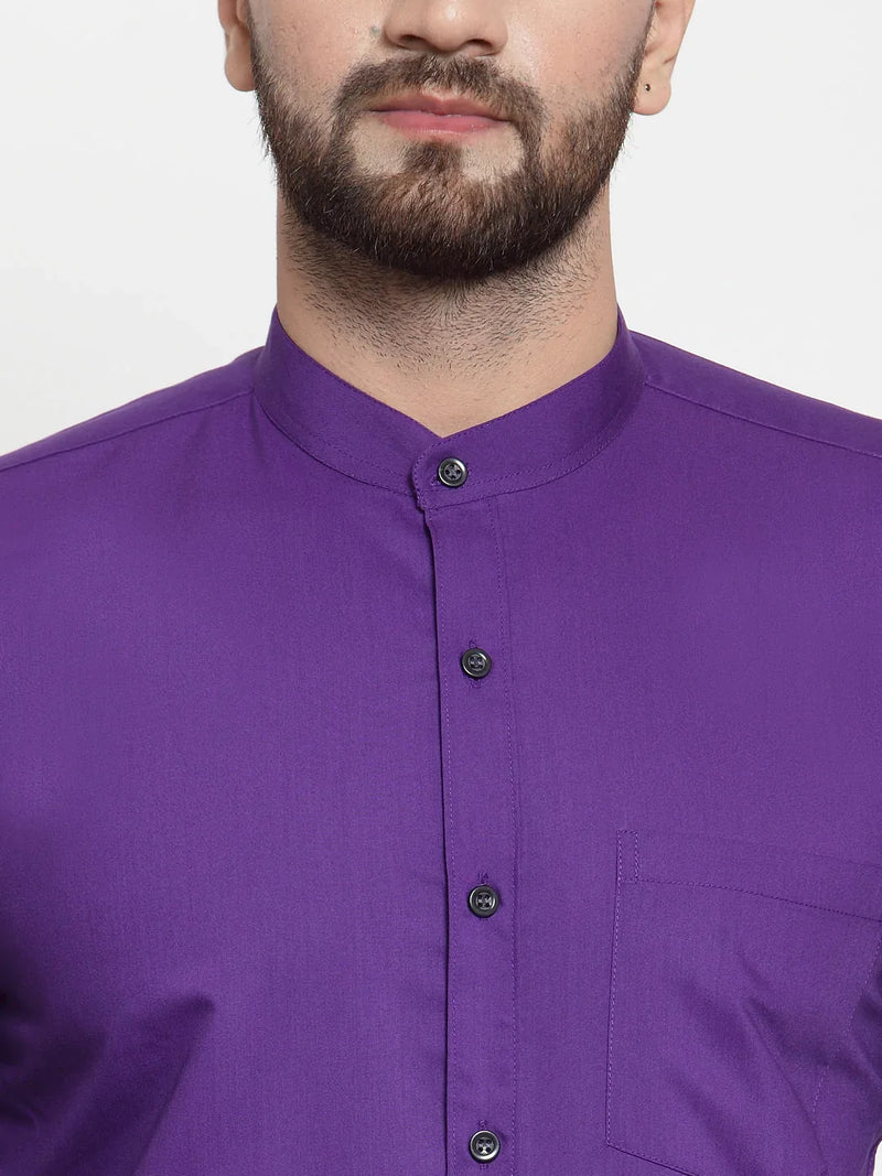 Jainish Purple Men's Cotton Solid Mandarin Collar Formal Shirts ( SF 726Purple )