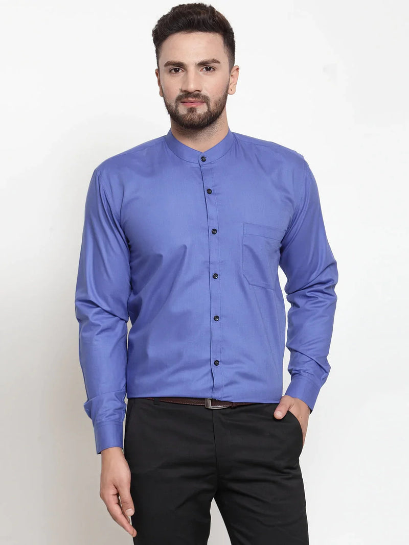 Jainish Blue Men's Cotton Solid Mandarin Collar Formal Shirts ( SF 726Royal-Blue )