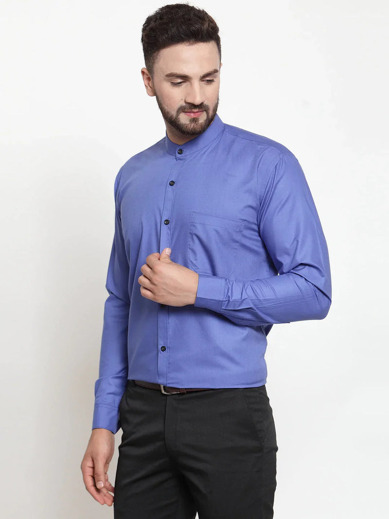 Jainish Blue Men's Cotton Solid Mandarin Collar Formal Shirts ( SF 726Royal-Blue )