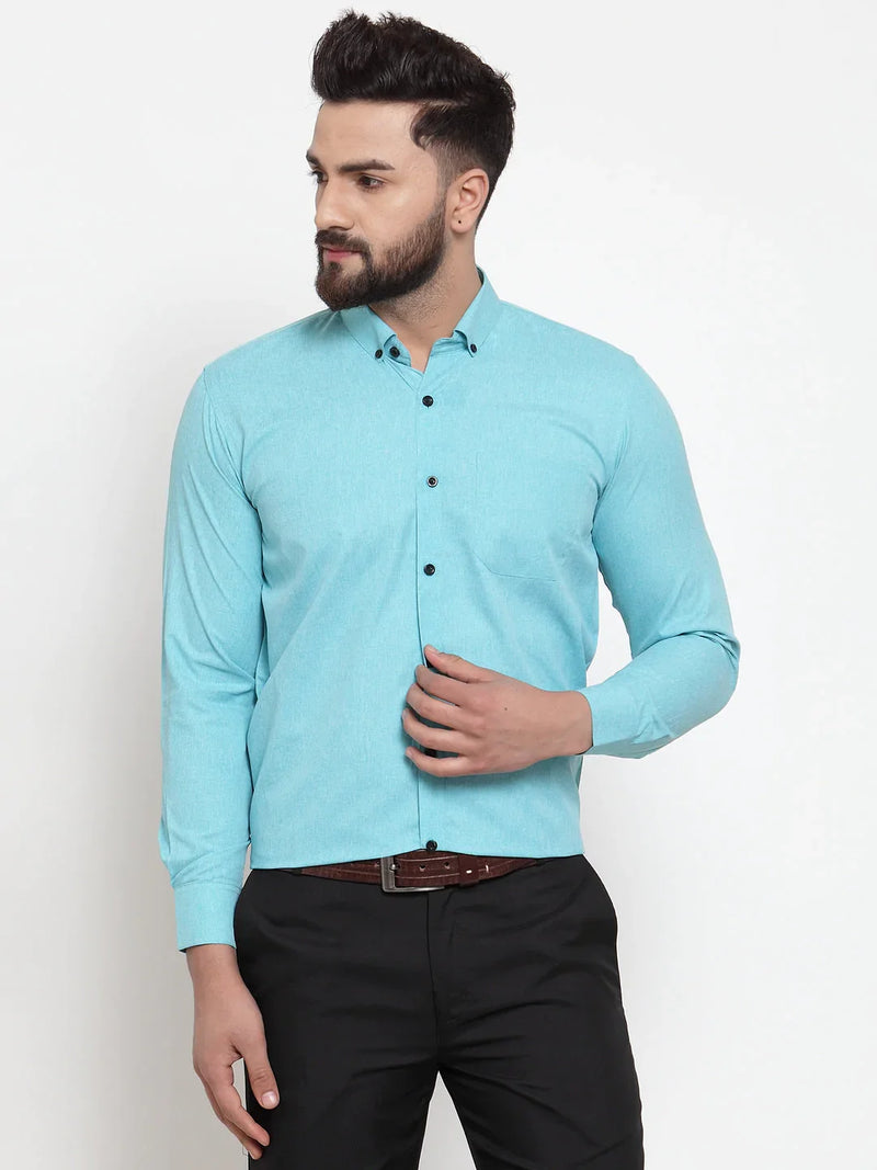 Jainish Green Men's Cotton Solid Button Down Formal Shirts ( SF 734Aqua )