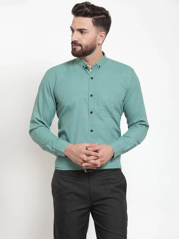 Jainish Green Men's Cotton Solid Button Down Formal Shirts ( SF 734Green )